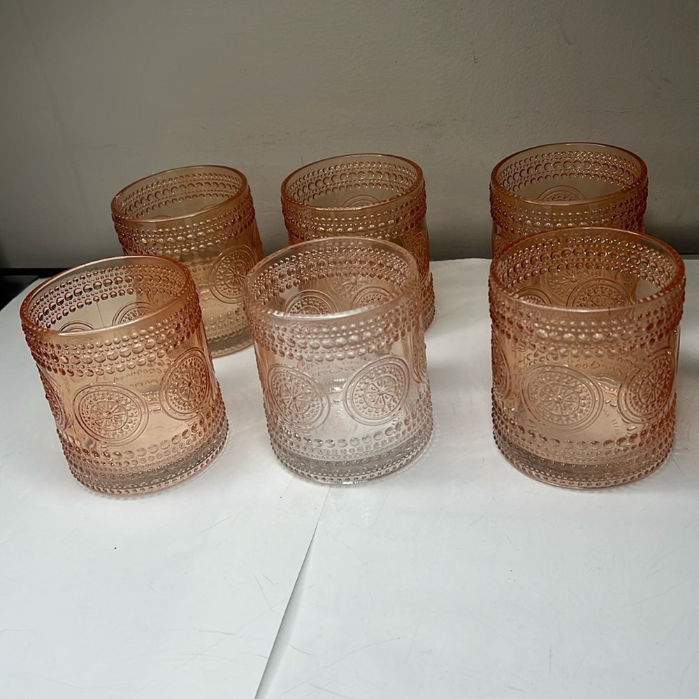 Kate Aspen Rose Set of 6 Hobnail Beaded Drinking Glasses 10oz